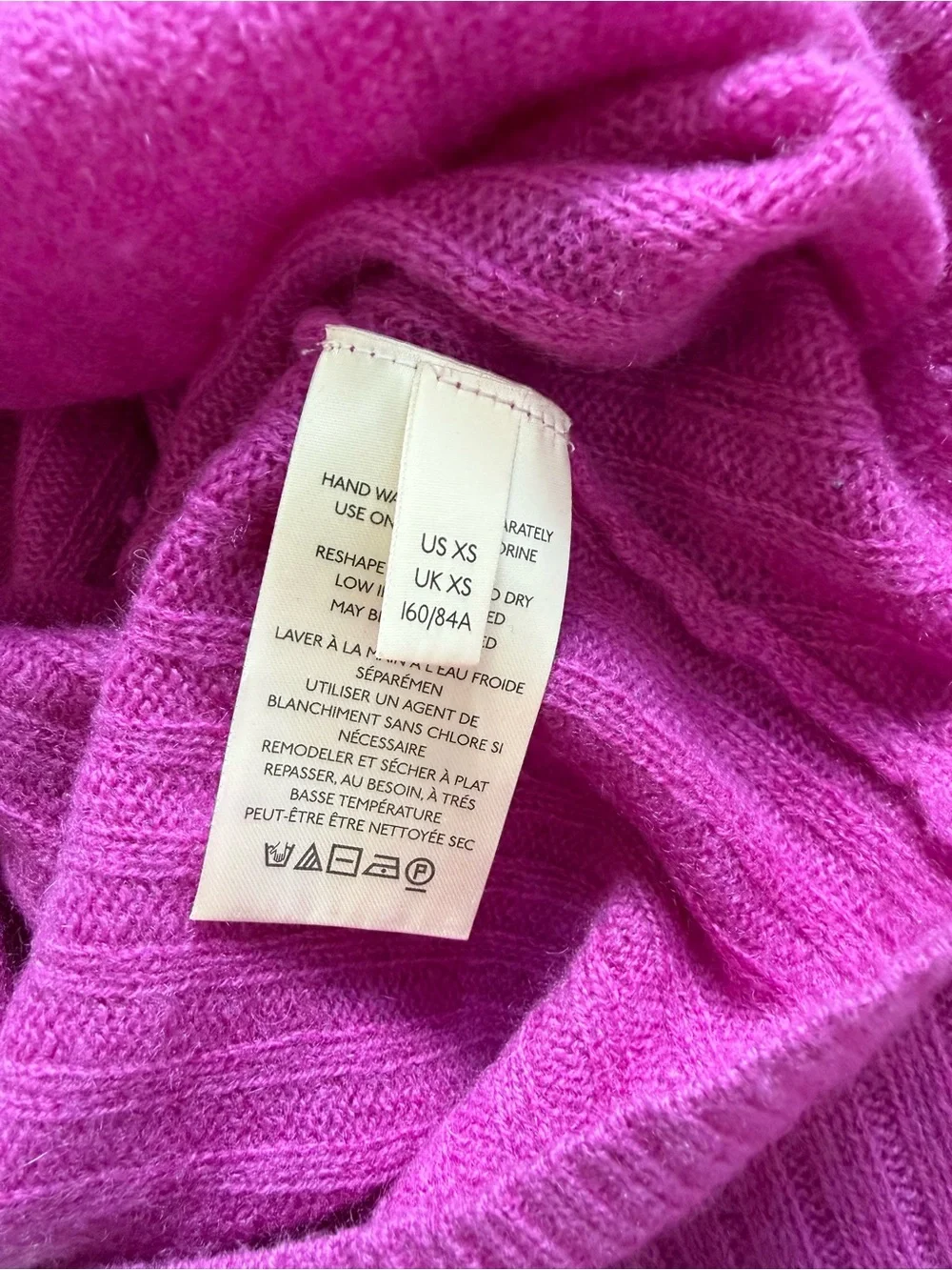 Free People Cropped V-Neck 100% Cashmere  Sweater in Fuchsia